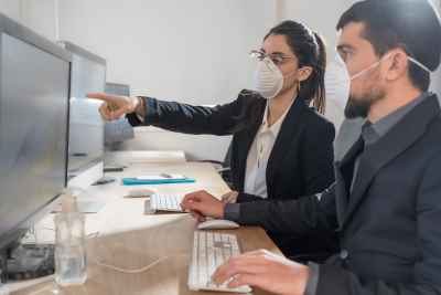 wearing masks on computers